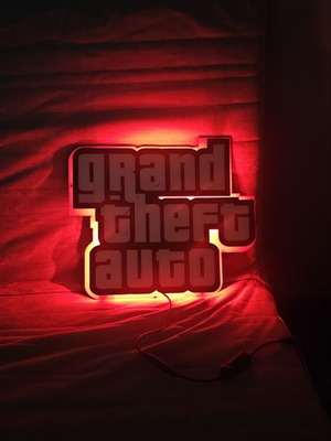 Grand Theft Auto handmade lamp with red LED lighting used