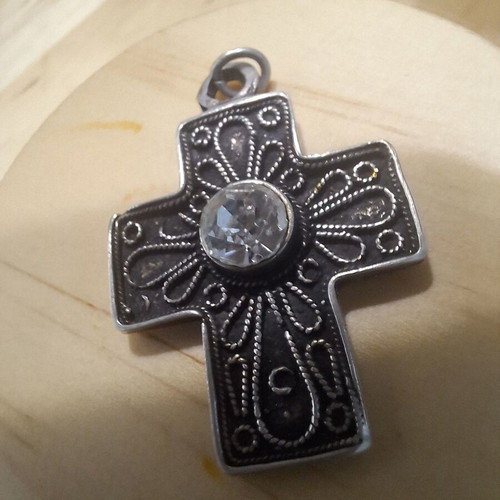 Silver cross 925 with white zircon like new, antique unused
