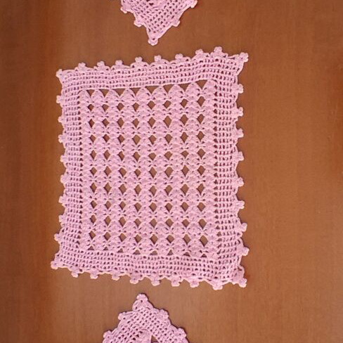Set of three handmade pink table linens used