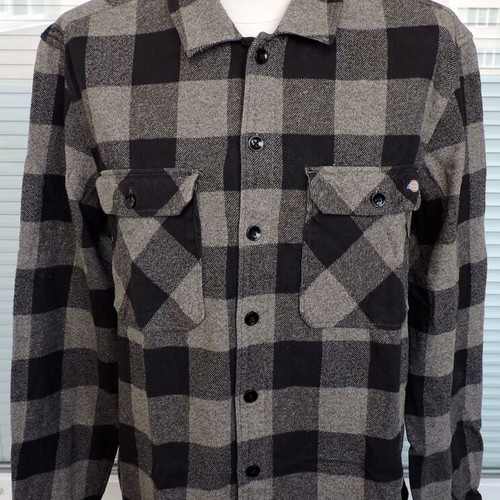Dickies Mens Long Sleeve Shirt Grey Black Cotton Like New Size XL XXL