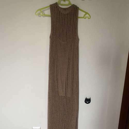 Crochet dress Massimo Dutti XS like new, dark beige with detachable slip