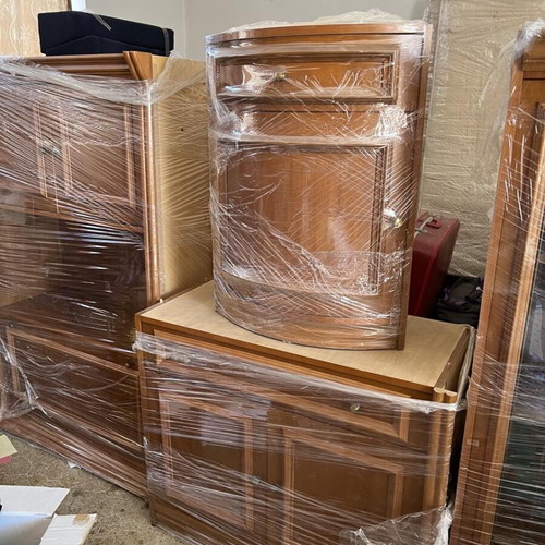 Wooden unit used, 10 pieces with display cabinets