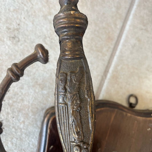 Antique armor and swords used on wood