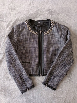 H&M short jacket gray like new, tweed with metal details