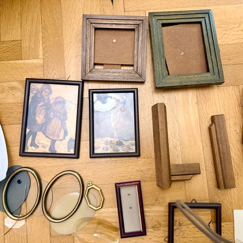 Vintage frame set used with materials for artists