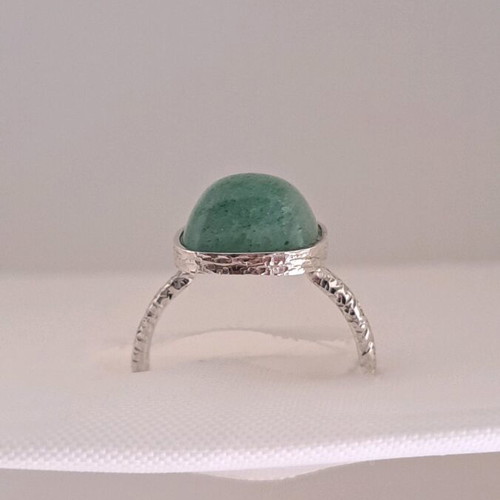 Silver ring 925 with square aventurine stone and hammered look new