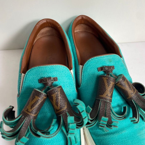 Louis Vuitton Slip On shoes used, turquoise, size 36.5