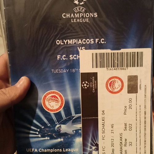 Olympiacos vs Schalke match program and ticket used
