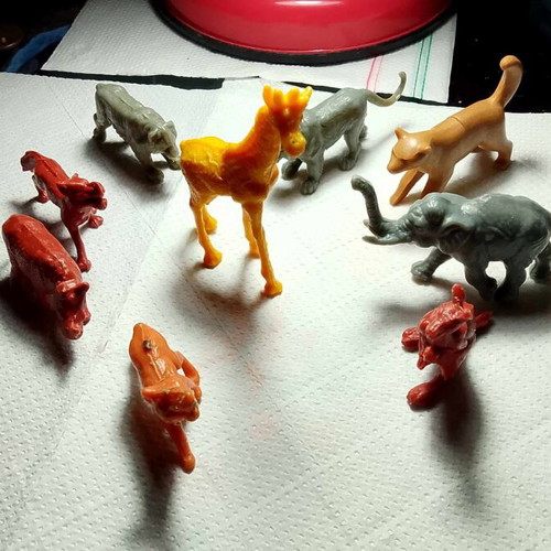 Biokonto 1980 miniature figures used, 9 wild animals collectible
