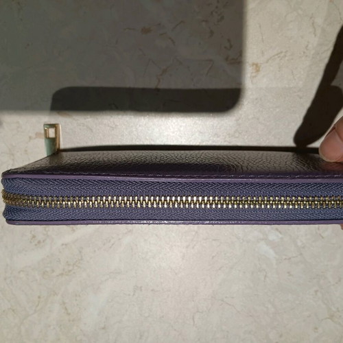 Leather women's wallet used, purple with gold details