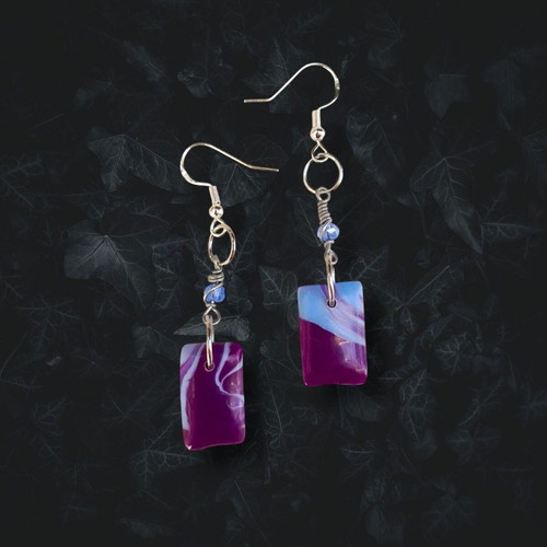 Square Earrings Purple-Blue New Handmade Hypoallergenic Recycled