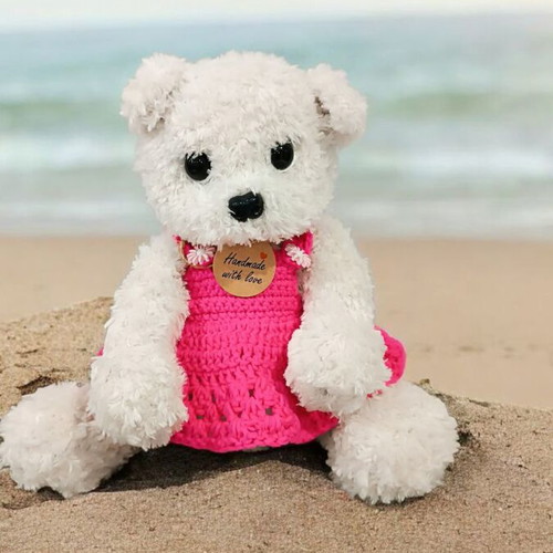 Handmade knitted puppy new with Fable Fur yarn and silicone filling