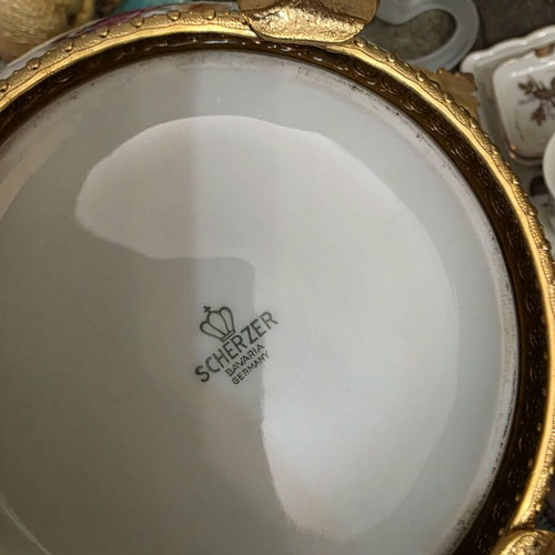 Vintage porcelain bowl Scherzer Bavaria with brass base like new
