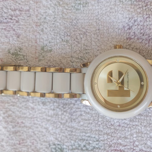 Pacoloren women's watch like new with white ceramic bracelet and gold details