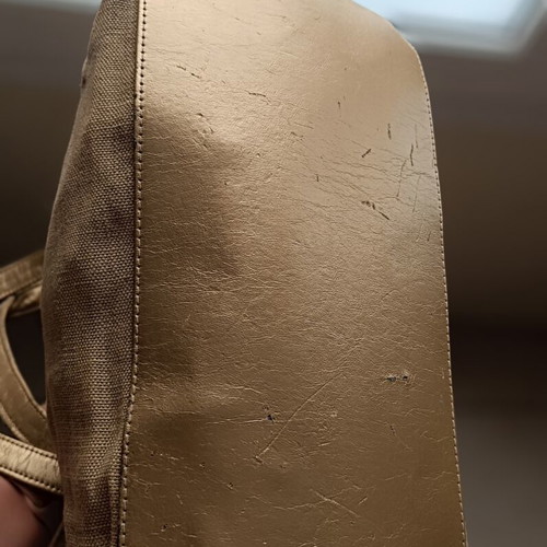 Mandarino linen handbag used, beige with gold details