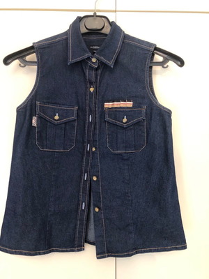 Burberry women's denim sleeveless shirt used, blue, size S