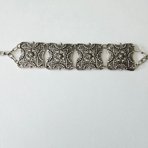 Ethnic boho carved silver bracelet