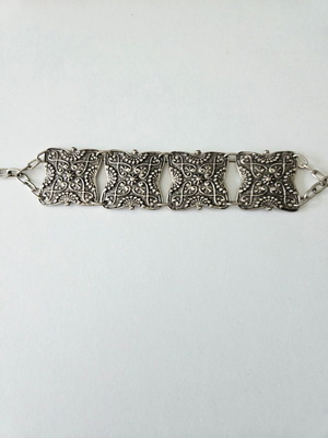 Ethnic boho carved silver bracelet