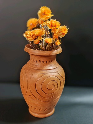 Decorative vase made of red-brown handmade ceramics new