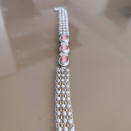Silver bracelet with cat's-eye stones new, 18.5 cm