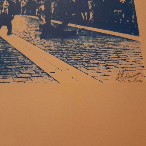 Silk screen print Kostas Albanis blue new 25x35cm