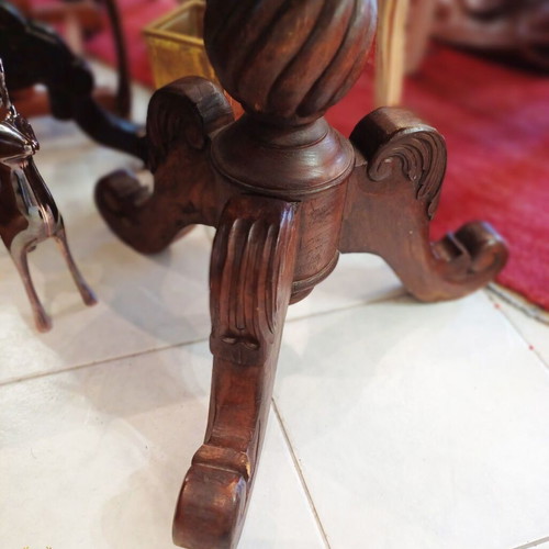 Wooden side table like new with carved tripod base