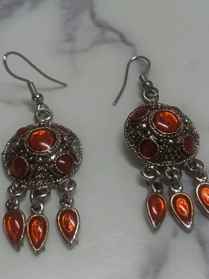 Drop-shaped earrings with amber like new, bohemian style
