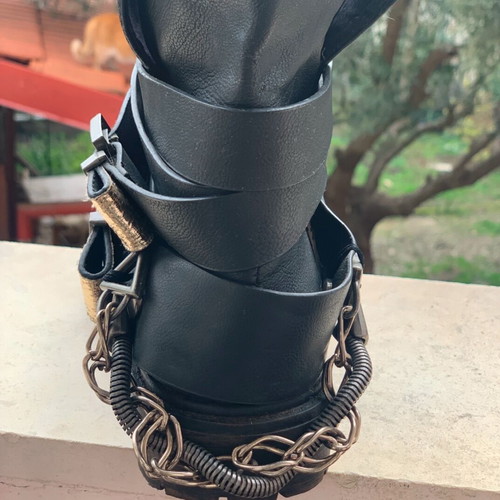 Boots used, size 39, black with removable belt and chains