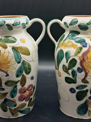 Vintage ζευγάρι χειροποίητα κεραμικά βάζα Sigma Ceramics ζωγραφισμένα στο χέρι 24εκ