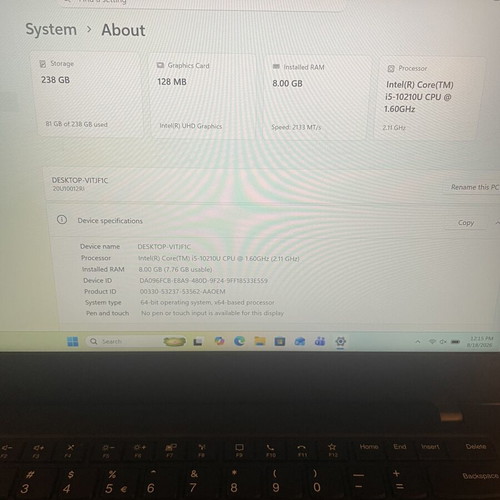 Lenovo ThinkPad L14 Gen 1 laptop 14" Intel Core i5 10th Gen, 8GB RAM, 256GB SSD