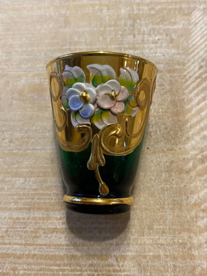 Liqueur glasses used, pack of 5, green with embossed design
