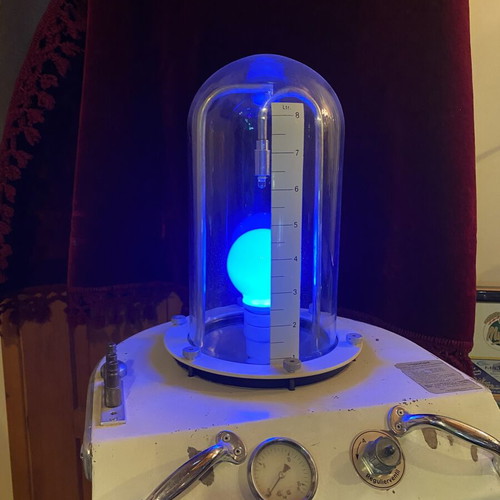Vintage car oil change pump, decorative with lamp