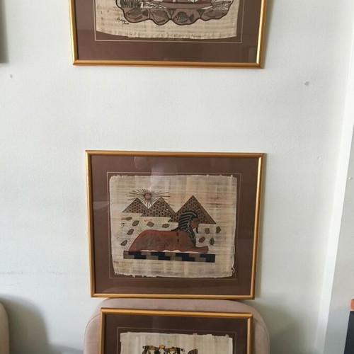 Set of 3 Large Egyptian Papyrus Frames like new, vintage ethnic decor