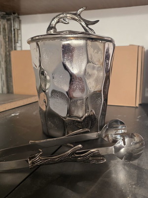 Ice bucket with bronze tongs like new