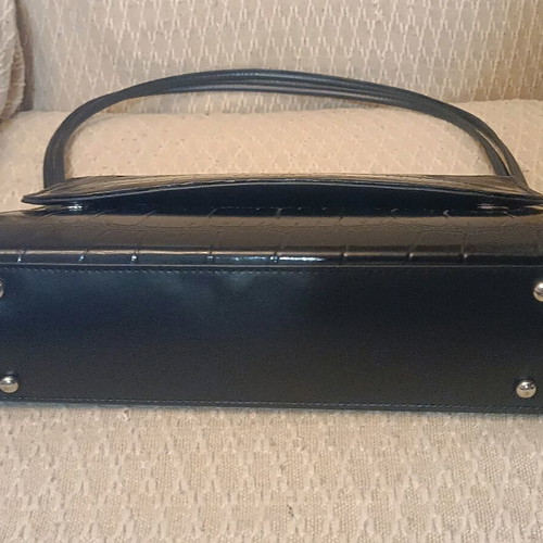 Women's shoulder bag like new, black glossy with double strap