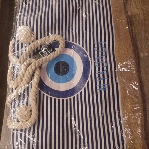 Mykonos Beach Bag New Shoulder White Blue 50x30cm