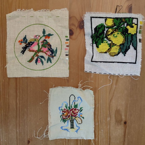 Vintage cross stitch embroidery set of 3 handmade pieces