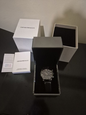 Emporio Armani Classic Chronograph Black Leather Watch AR1737 new
