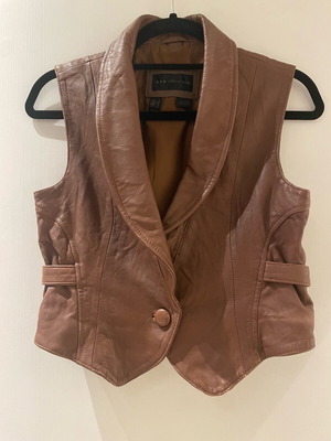 Mango vest used, 100% genuine leather brown, size S