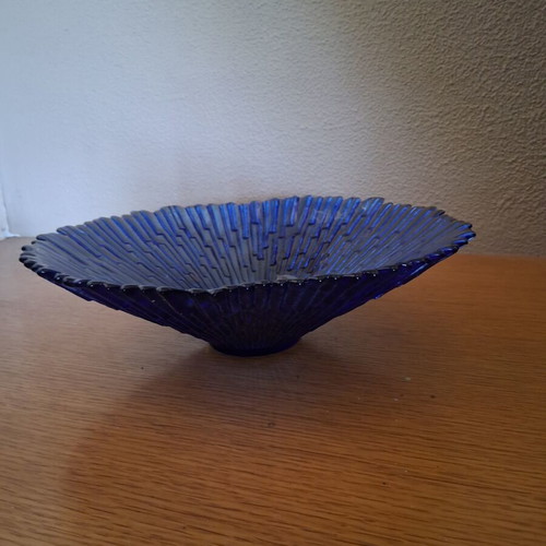Glass Salad Bowl blue 30×10cm like new