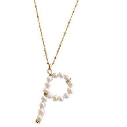 Pearl necklace for initial P with gold stainless steel chain new