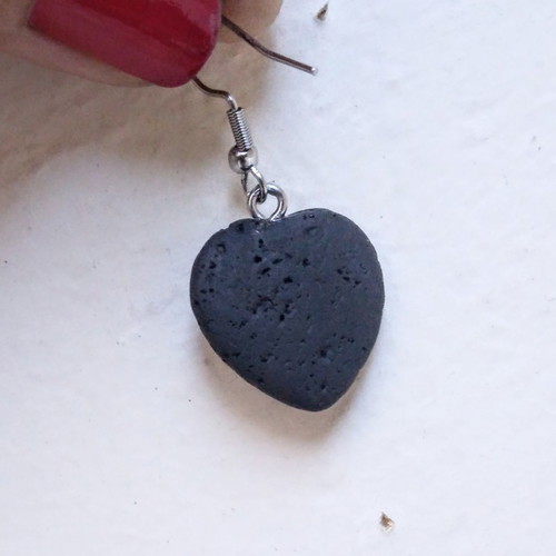 Heart earrings made of black lava new with stainless steel hooks