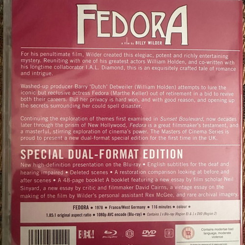 Fedora Blu ray + DVD collectible like new without Greek subtitles