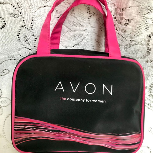 Avon Large Collectible Makeup Bag Black Pink Fuchsia with ergonomic pockets and plenty of space for cosmetics