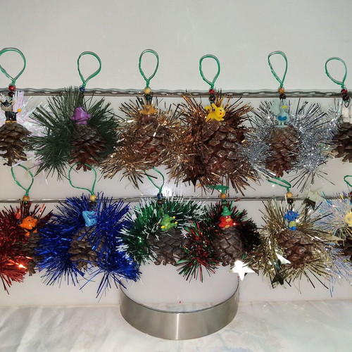 Christmas pinecone ornaments new, set of 12 with unique decorations