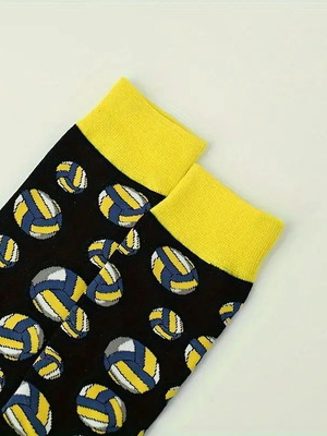 Unisex socks yellow black with volley ball design, new, size 38-42