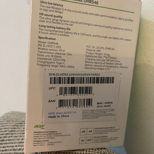 Acer TWS Wireless Headset OHR546 brand new
