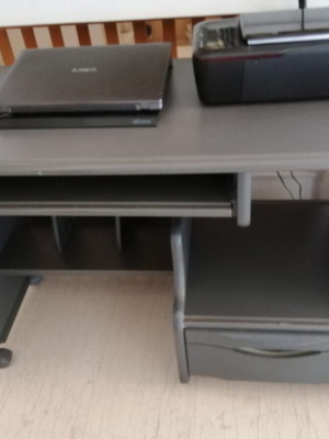 Computer desk used with drawer and shelf gray