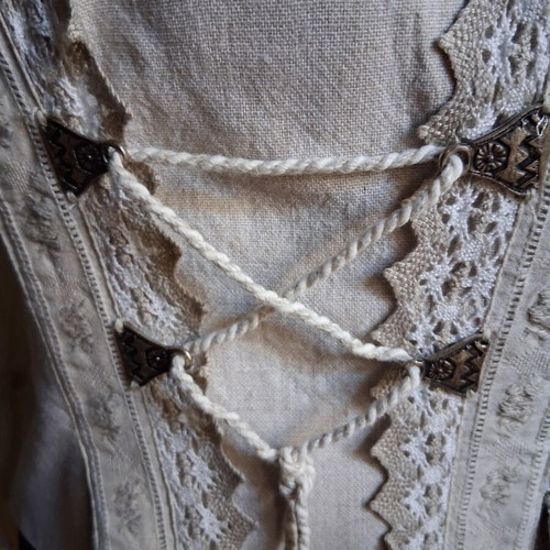 Vintage traditional corset blouse used, size L, beige