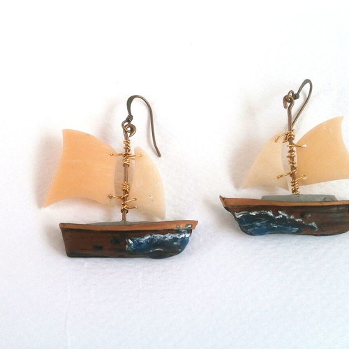 Polymer Clay Boat Earrings Made to Order in Brown and Beige